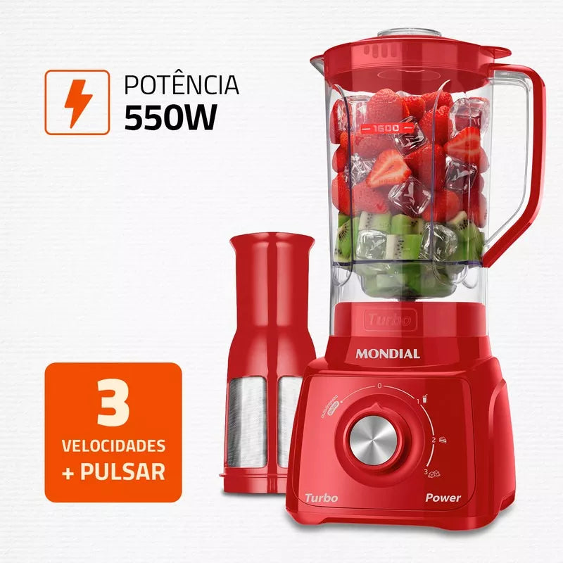 Liquidificador Turbo Power Mondial Vermelho 550w L-99 FR 127v