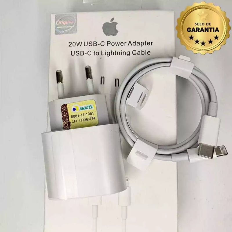 Kit Carregador para iPhone Fonte+Cabo 20W Turbo Lightning Tipo C - Enivo Imediato