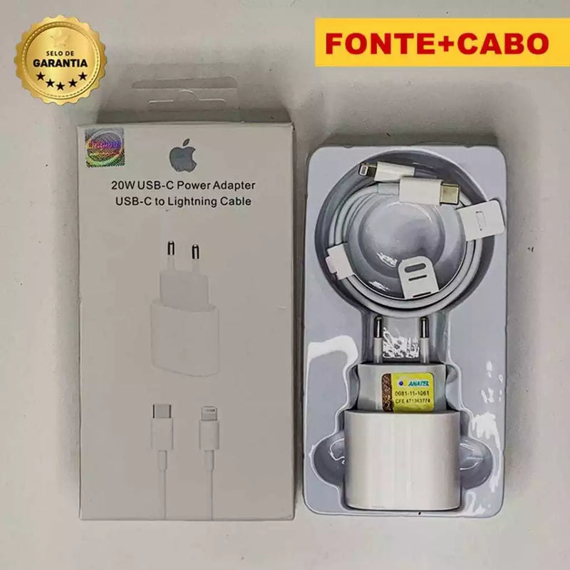 Kit Carregador para iPhone Fonte+Cabo 20W Turbo Lightning Tipo C - Enivo Imediato