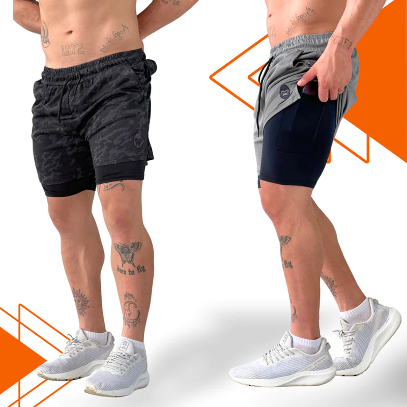 Kit 2 Bermudas 2 em 1 Sports Para Academia Masculina