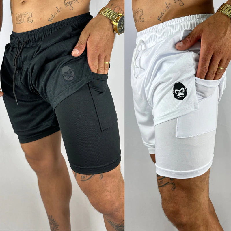 Kit 2 Bermudas 2 em 1 Sports Para Academia Masculina