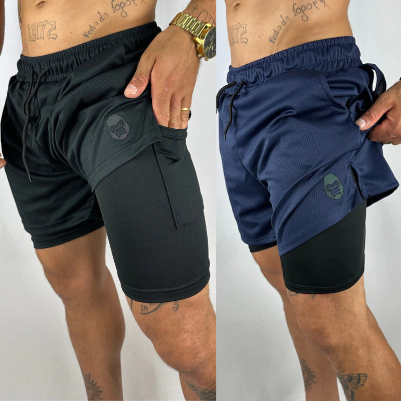 Kit 2 Bermudas 2 em 1 Sports Para Academia Masculina