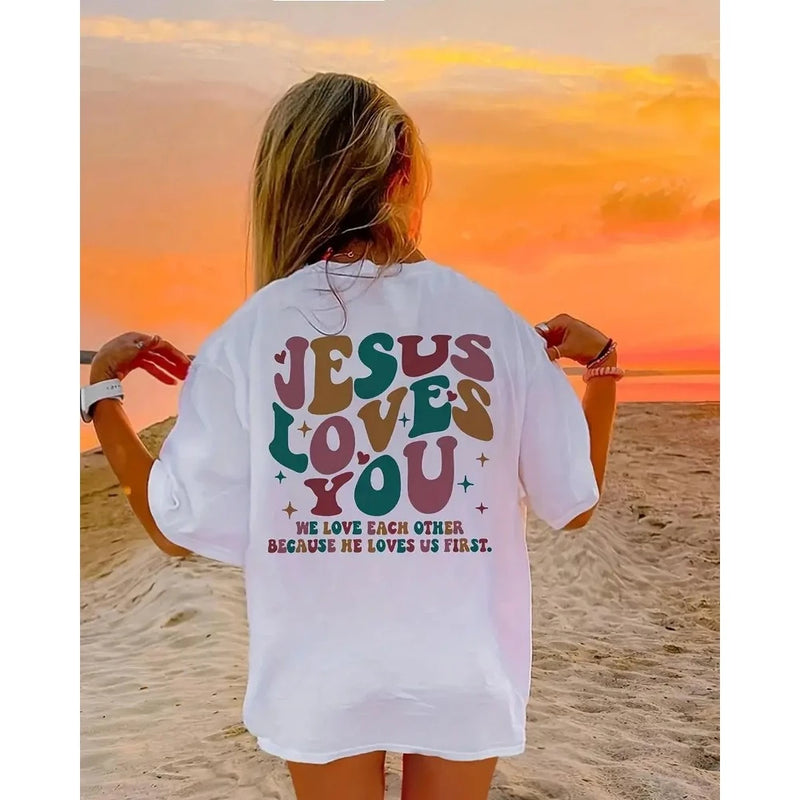 Camiseta Feminina Premium 100% Algodão Cristã Evangélica 1João 4:19 Jesus Love You Envio Imediato